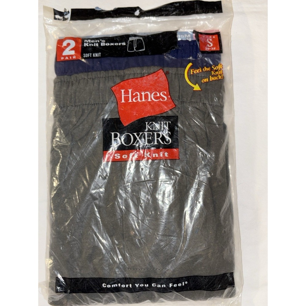 Hanes 2002 VTG Soft Knit Boxers S 30-32‎ Gray Navy 2 Pack NOS Costa Rica